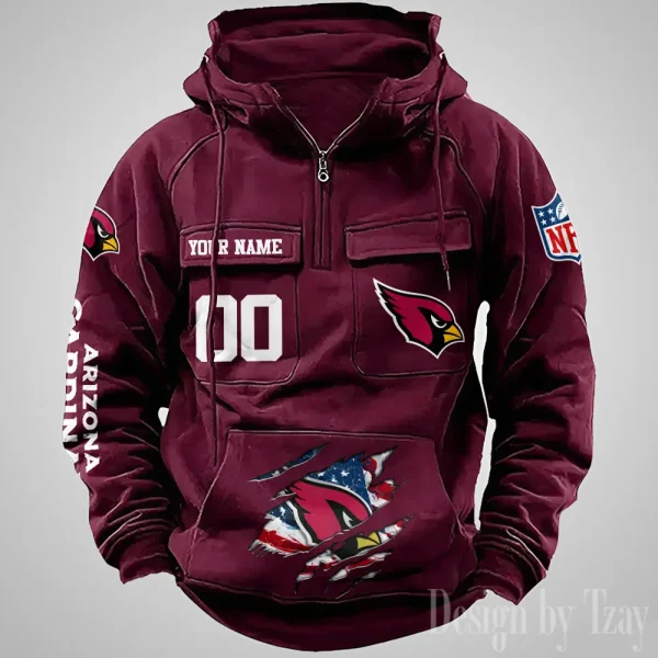Arizona Cardinals Designer Hoodies For Men Casual Fashion Solid Multi-Pocket Zipper Long Slevee AZVMHD894