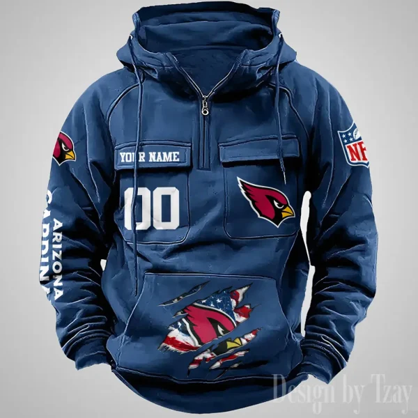 Arizona Cardinals Designer Hoodies For Men Casual Fashion Solid Multi-Pocket Zipper Long Slevee AZVMHD894 - Image 2