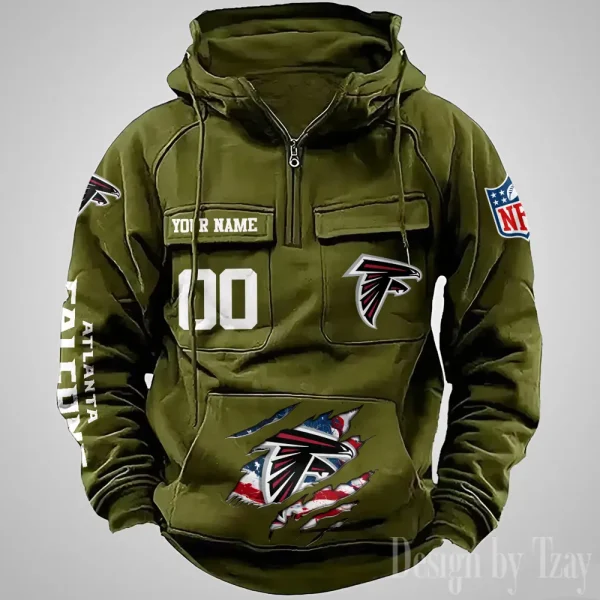 Atlanta Falcons Designer Hoodies For Men Casual Fashion Solid Multi-Pocket Zipper Long Slevee AZVMHD895 - Image 2
