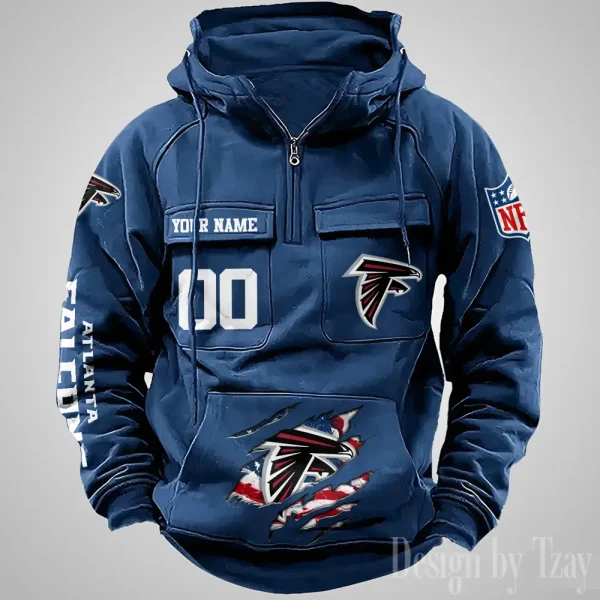 Atlanta Falcons Designer Hoodies For Men Casual Fashion Solid Multi-Pocket Zipper Long Slevee AZVMHD895 - Image 3