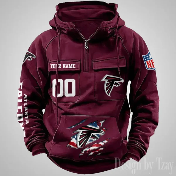 Atlanta Falcons Designer Hoodies For Men Casual Fashion Solid Multi-Pocket Zipper Long Slevee AZVMHD895 - Image 4