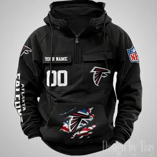 Atlanta Falcons Designer Hoodies For Men Casual Fashion Solid Multi-Pocket Zipper Long Slevee AZVMHD895 - Image 5