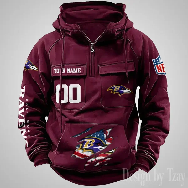 Baltimore Ravens Designer Hoodies For Men Casual Fashion Solid Multi-Pocket Zipper Long Slevee AZVMHD896