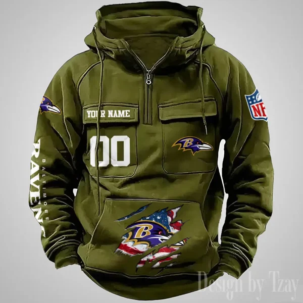 Baltimore Ravens Designer Hoodies For Men Casual Fashion Solid Multi-Pocket Zipper Long Slevee AZVMHD896 - Image 2