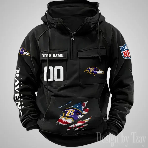 Baltimore Ravens Designer Hoodies For Men Casual Fashion Solid Multi-Pocket Zipper Long Slevee AZVMHD896 - Image 3