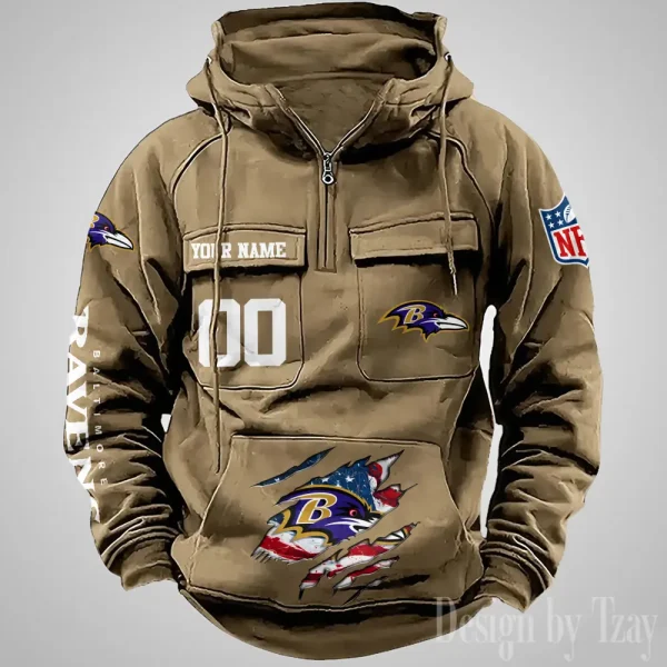 Baltimore Ravens Designer Hoodies For Men Casual Fashion Solid Multi-Pocket Zipper Long Slevee AZVMHD896 - Image 5