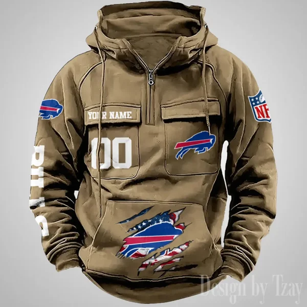 Buffalo Bills Designer Hoodies For Men Casual Fashion Solid Multi-Pocket Zipper Long Slevee AZVMHD897