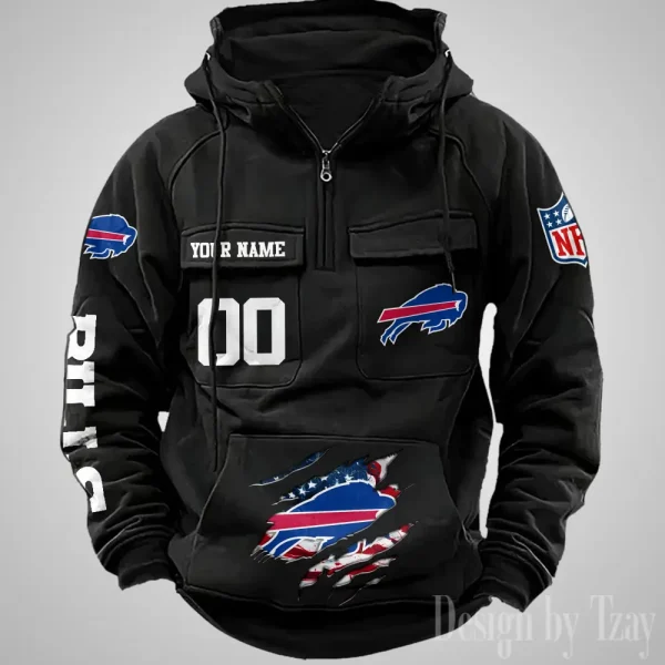 Buffalo Bills Designer Hoodies For Men Casual Fashion Solid Multi-Pocket Zipper Long Slevee AZVMHD897 - Image 3