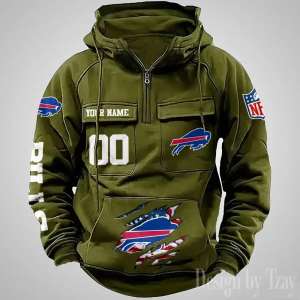 Buffalo Bills Designer Hoodies For Men Casual Fashion Solid Multi-Pocket Zipper Long Slevee AZVMHD897 - Image 4
