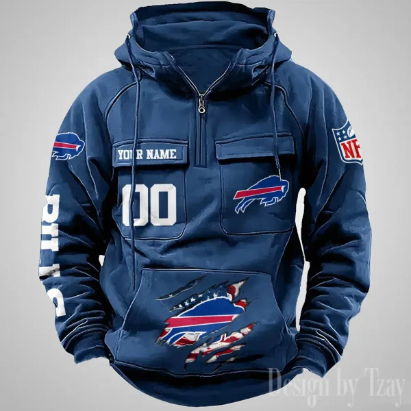 Buffalo Bills Designer Hoodies For Men Casual Fashion Solid Multi-Pocket Zipper Long Slevee AZVMHD897 - Image 5