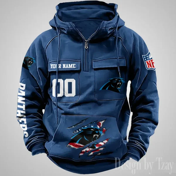 Carolina Panthers Designer Hoodies For Men Casual Fashion Solid Multi-Pocket Zipper Long Slevee AZVMHD898