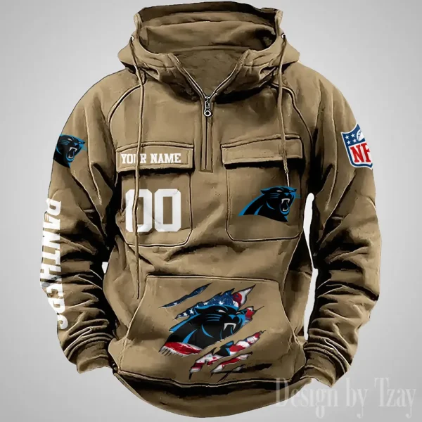 Carolina Panthers Designer Hoodies For Men Casual Fashion Solid Multi-Pocket Zipper Long Slevee AZVMHD898 - Image 2