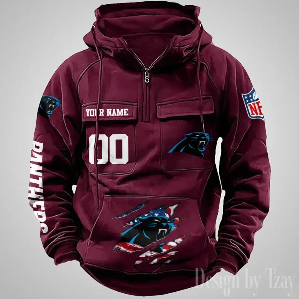 Carolina Panthers Designer Hoodies For Men Casual Fashion Solid Multi-Pocket Zipper Long Slevee AZVMHD898 - Image 3