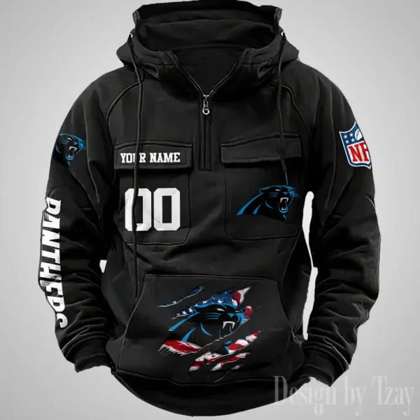 Carolina Panthers Designer Hoodies For Men Casual Fashion Solid Multi-Pocket Zipper Long Slevee AZVMHD898 - Image 4