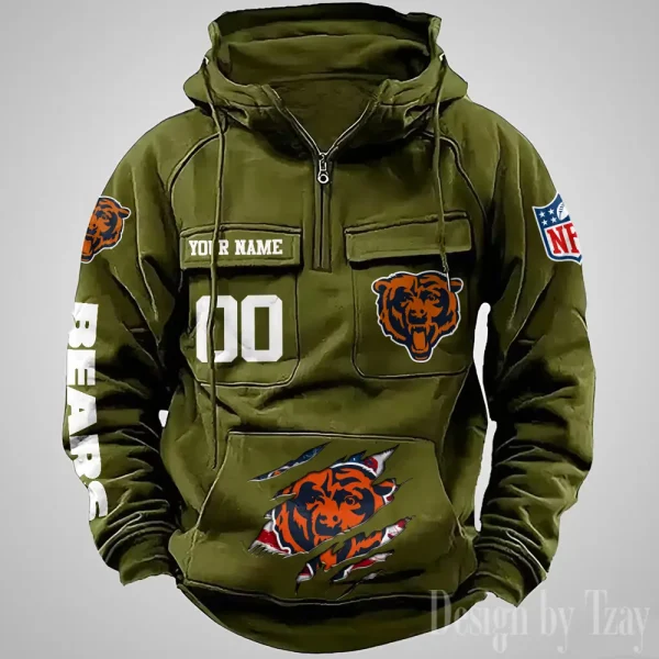 Chicago Bears Designer Hoodies For Men Casual Fashion Solid Multi-Pocket Zipper Long Slevee AZVMHD899