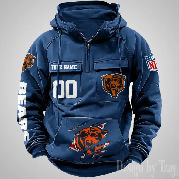 Chicago Bears Designer Hoodies For Men Casual Fashion Solid Multi-Pocket Zipper Long Slevee AZVMHD899 - Image 2