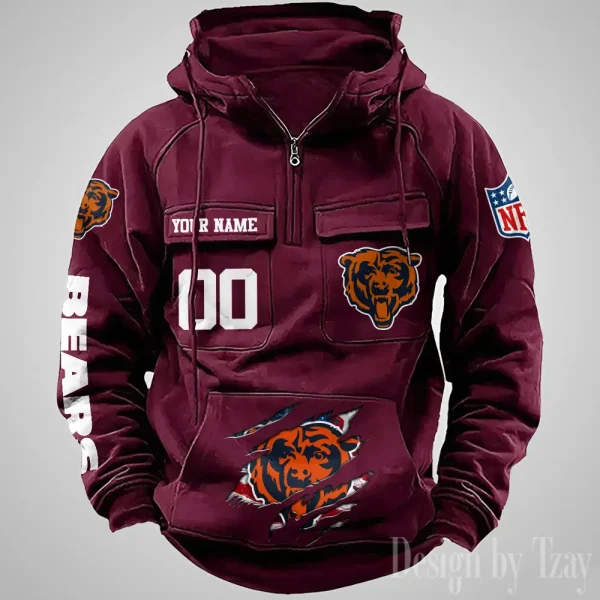 Chicago Bears Designer Hoodies For Men Casual Fashion Solid Multi-Pocket Zipper Long Slevee AZVMHD899 - Image 4