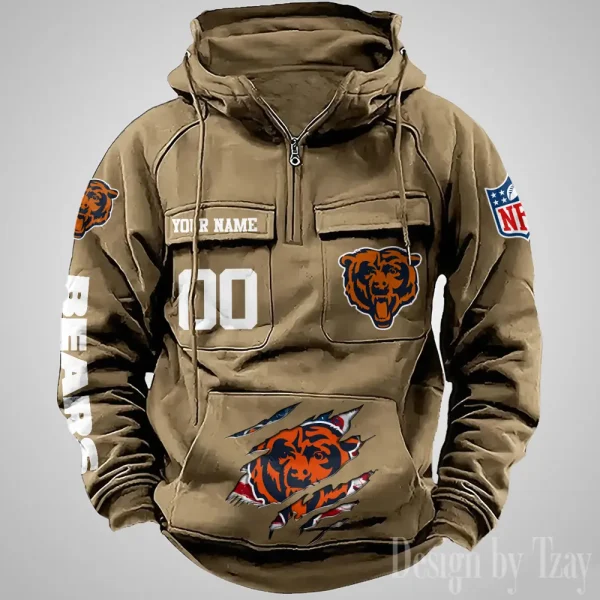 Chicago Bears Designer Hoodies For Men Casual Fashion Solid Multi-Pocket Zipper Long Slevee AZVMHD899 - Image 5