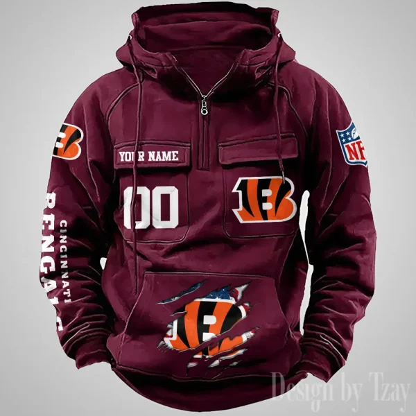 Cincinnati Bengals Designer Hoodies For Men Casual Fashion Solid Multi-Pocket Zipper Long Slevee AZVMHD900 - Image 2