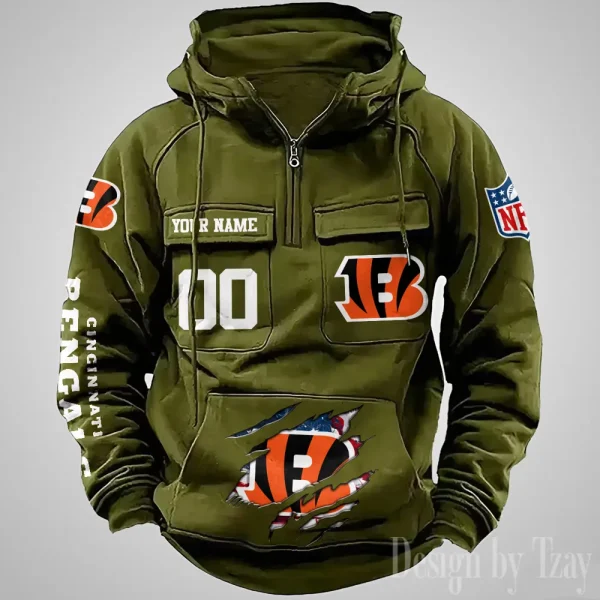 Cincinnati Bengals Designer Hoodies For Men Casual Fashion Solid Multi-Pocket Zipper Long Slevee AZVMHD900 - Image 3