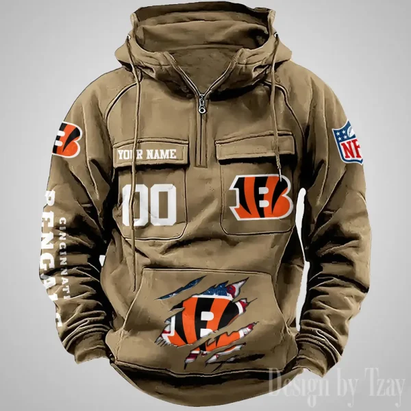 Cincinnati Bengals Designer Hoodies For Men Casual Fashion Solid Multi-Pocket Zipper Long Slevee AZVMHD900 - Image 4