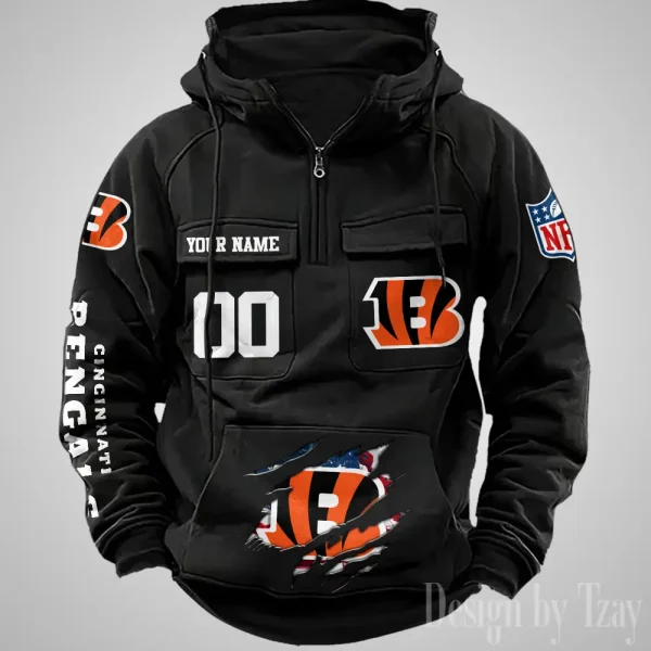 Cincinnati Bengals Designer Hoodies For Men Casual Fashion Solid Multi-Pocket Zipper Long Slevee AZVMHD900 - Image 5