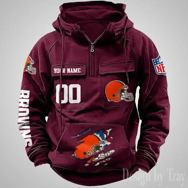 Cleveland Browns Designer Hoodies For Men Casual Fashion Solid Multi-Pocket Zipper Long Slevee AZVMHD901 - Image 2