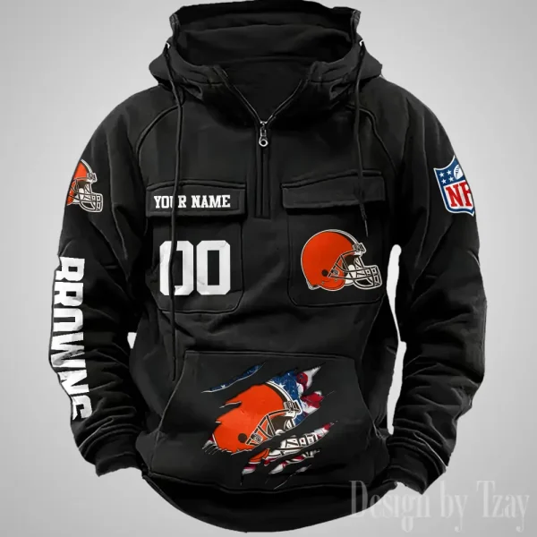 Cleveland Browns Designer Hoodies For Men Casual Fashion Solid Multi-Pocket Zipper Long Slevee AZVMHD901 - Image 3