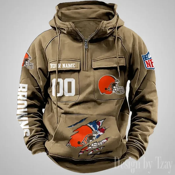 Cleveland Browns Designer Hoodies For Men Casual Fashion Solid Multi-Pocket Zipper Long Slevee AZVMHD901 - Image 4