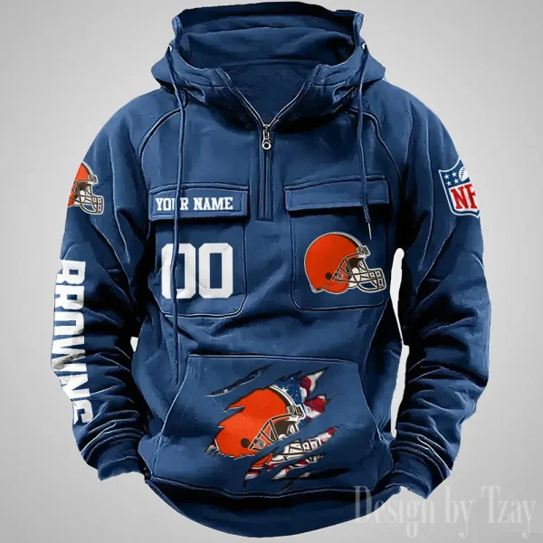 Cleveland Browns Designer Hoodies For Men Casual Fashion Solid Multi-Pocket Zipper Long Slevee AZVMHD901 - Image 5