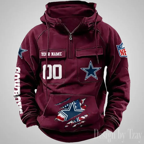 Dallas Cowboys Designer Hoodies For Men Casual Fashion Solid Multi-Pocket Zipper Long Slevee AZVMHD902 - Image 2