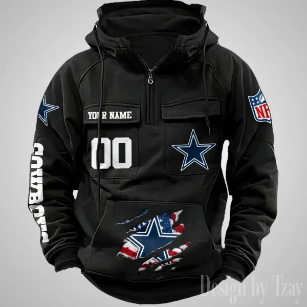 Dallas Cowboys Designer Hoodies For Men Casual Fashion Solid Multi-Pocket Zipper Long Slevee AZVMHD902 - Image 3