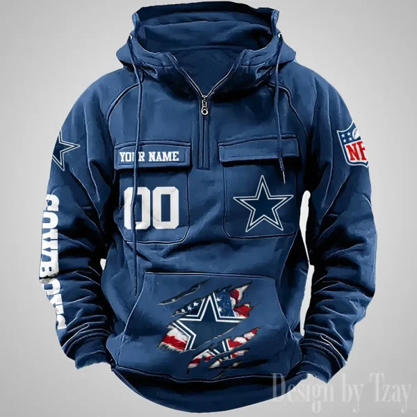 Dallas Cowboys Designer Hoodies For Men Casual Fashion Solid Multi-Pocket Zipper Long Slevee AZVMHD902 - Image 5