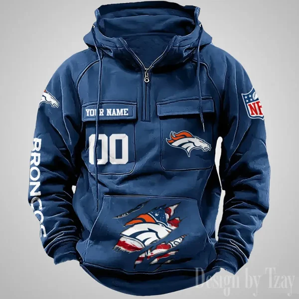 Denver Broncos Designer Hoodies For Men Casual Fashion Solid Multi-Pocket Zipper Long Slevee AZVMHD903