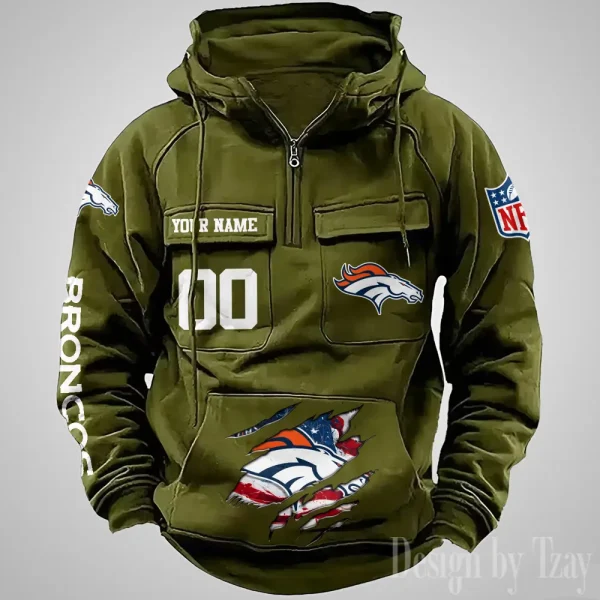 Denver Broncos Designer Hoodies For Men Casual Fashion Solid Multi-Pocket Zipper Long Slevee AZVMHD903 - Image 2