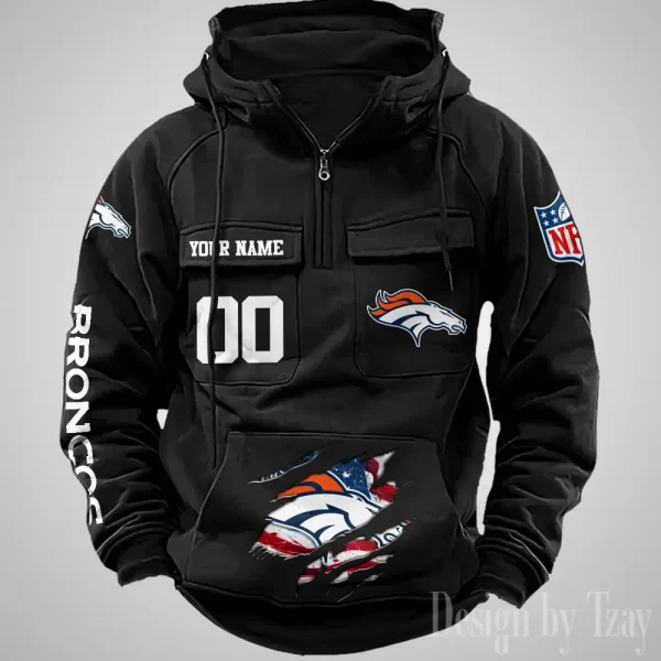Denver Broncos Designer Hoodies For Men Casual Fashion Solid Multi-Pocket Zipper Long Slevee AZVMHD903 - Image 3