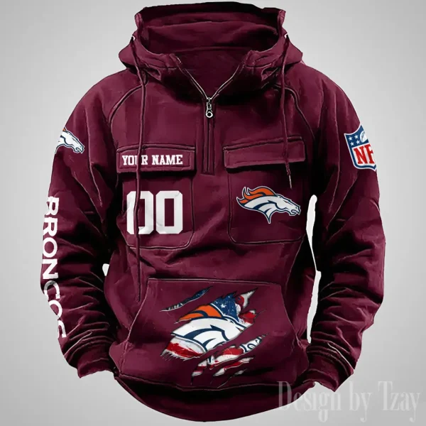 Denver Broncos Designer Hoodies For Men Casual Fashion Solid Multi-Pocket Zipper Long Slevee AZVMHD903 - Image 4