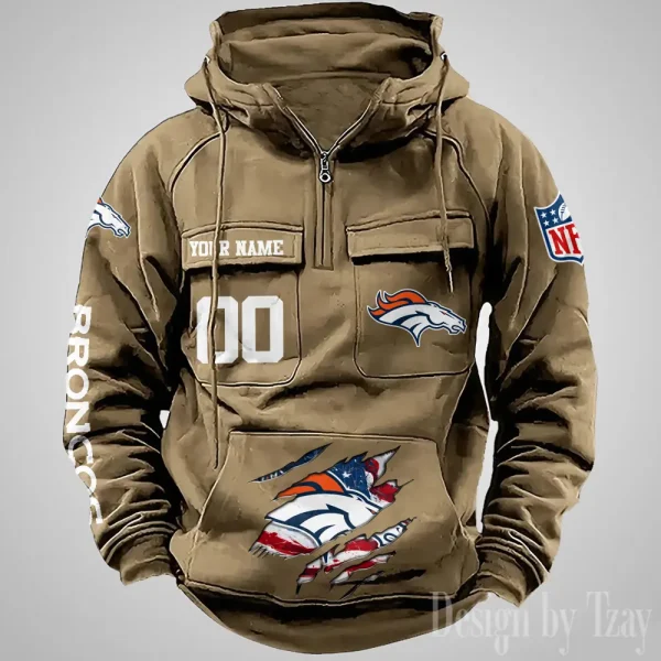 Denver Broncos Designer Hoodies For Men Casual Fashion Solid Multi-Pocket Zipper Long Slevee AZVMHD903 - Image 5