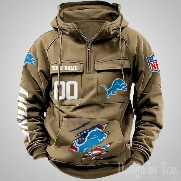 Detroit Lions Designer Hoodies For Men Casual Fashion Solid Multi-Pocket Zipper Long Slevee AZVMHD904