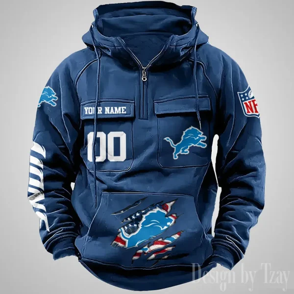 Detroit Lions Designer Hoodies For Men Casual Fashion Solid Multi-Pocket Zipper Long Slevee AZVMHD904 - Image 2