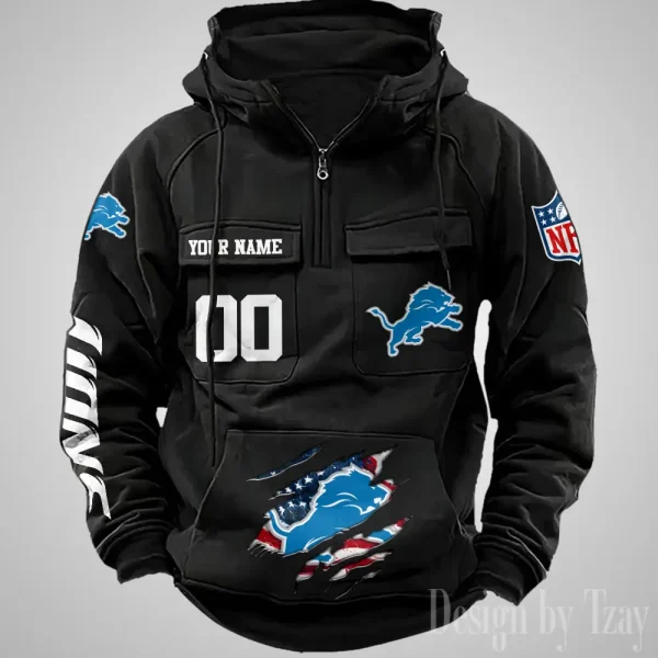 Detroit Lions Designer Hoodies For Men Casual Fashion Solid Multi-Pocket Zipper Long Slevee AZVMHD904 - Image 3