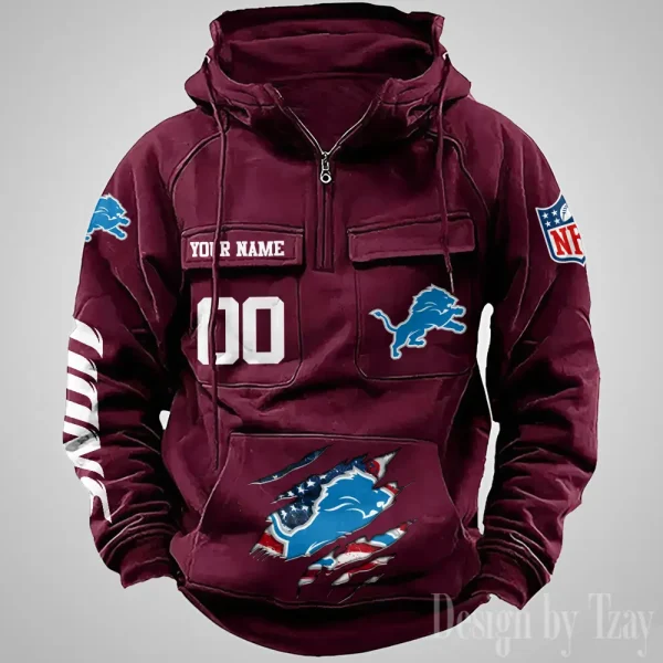 Detroit Lions Designer Hoodies For Men Casual Fashion Solid Multi-Pocket Zipper Long Slevee AZVMHD904 - Image 4