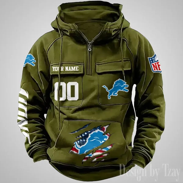 Detroit Lions Designer Hoodies For Men Casual Fashion Solid Multi-Pocket Zipper Long Slevee AZVMHD904 - Image 5