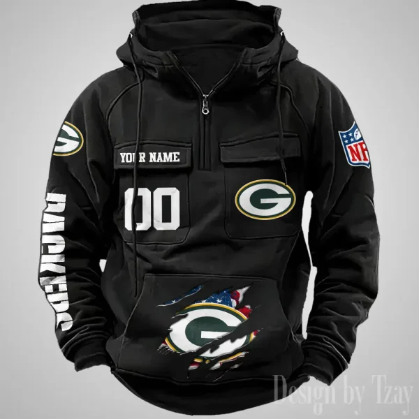 Green Bay Packers Designer Hoodies For Men Casual Fashion Solid Multi-Pocket Zipper Long Slevee AZVMHD905 - Image 2
