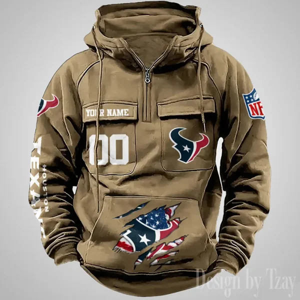 Houston Texans Designer Hoodies For Men Casual Fashion Solid Multi-Pocket Zipper Long Slevee AZVMHD906