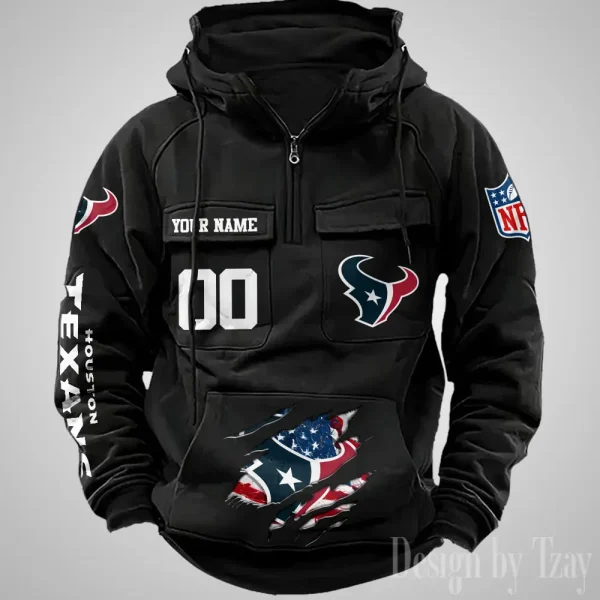 Houston Texans Designer Hoodies For Men Casual Fashion Solid Multi-Pocket Zipper Long Slevee AZVMHD906 - Image 2