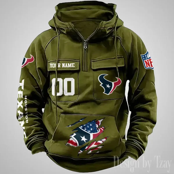 Houston Texans Designer Hoodies For Men Casual Fashion Solid Multi-Pocket Zipper Long Slevee AZVMHD906 - Image 4