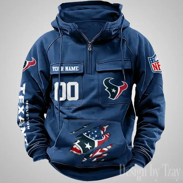 Houston Texans Designer Hoodies For Men Casual Fashion Solid Multi-Pocket Zipper Long Slevee AZVMHD906 - Image 5