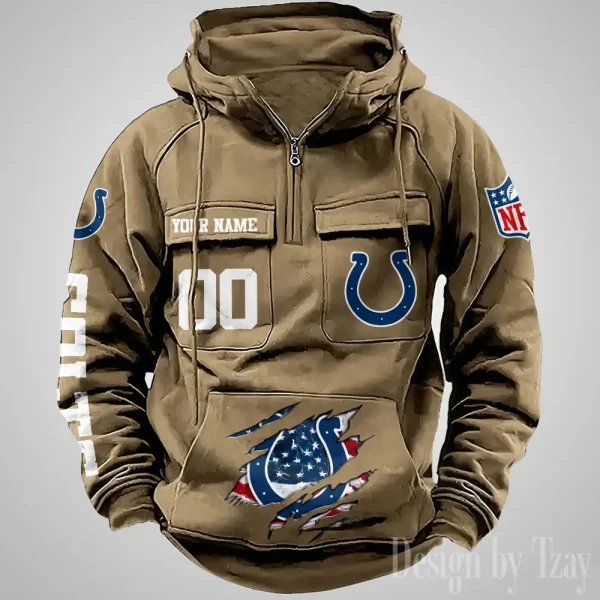 Indianapolis Colts Designer Hoodies For Men Casual Fashion Solid Multi-Pocket Zipper Long Slevee AZVMHD907