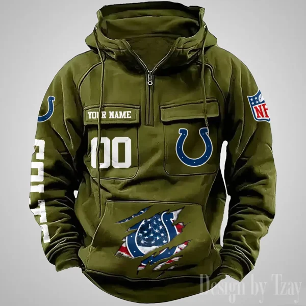 Indianapolis Colts Designer Hoodies For Men Casual Fashion Solid Multi-Pocket Zipper Long Slevee AZVMHD907 - Image 2